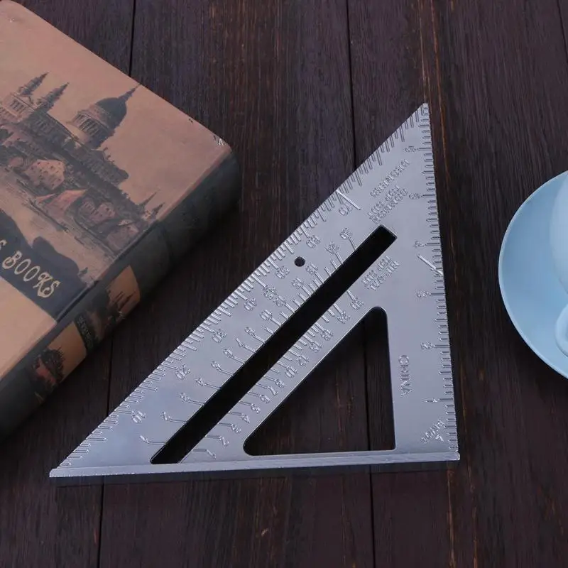 7inch Aluminum Alloy Measuring Ruler Speed Square Roofing Triangle Angle Protractor Trammel Measuri