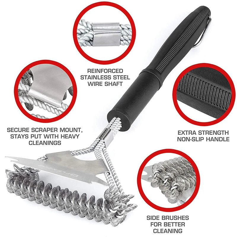 YOMDID Practical BBQ Cleaning Brush Barbecue Cleaner Three Head Spring Creative Oven Grill Cleaning Tool Brush BBQ Accessories