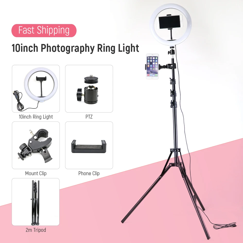 

Camera studio Ring Lamp 26cm USB Selfie Ring Light with Tripod Phone Photography Led Makeup Ringlight for Youtube Video Live