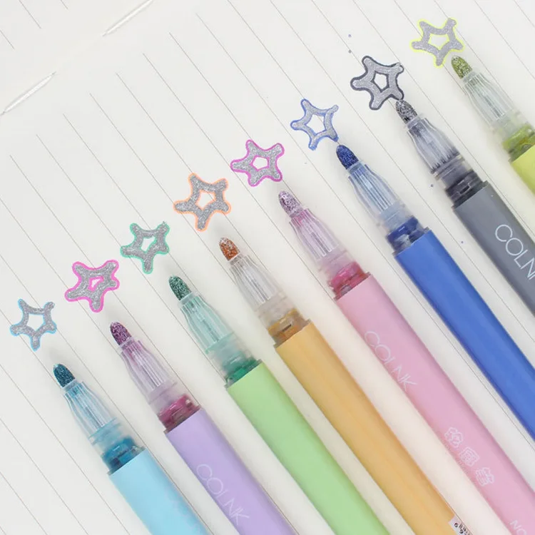 8 Double line Contour Pens students draw outline pen with hand ledger color set of fluorescent two marker pen|Маркеры для