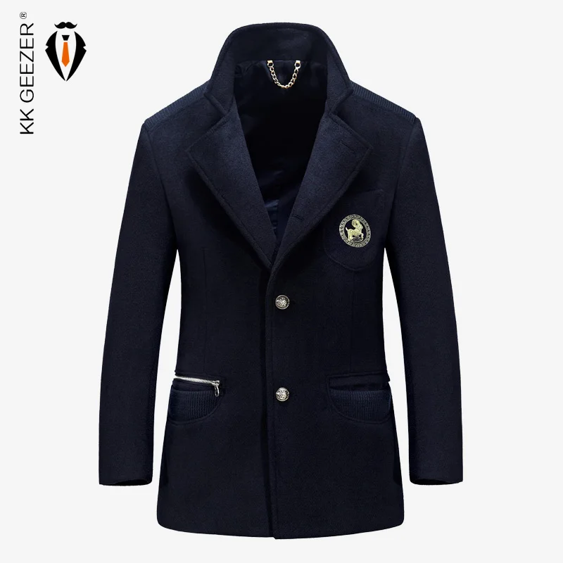 

Autumn and Winter Men Wool Coat Medium-long Woolen Outerwear Trench Male Overcoat Jackets Slim Fit Male Cashmere Pea Coat