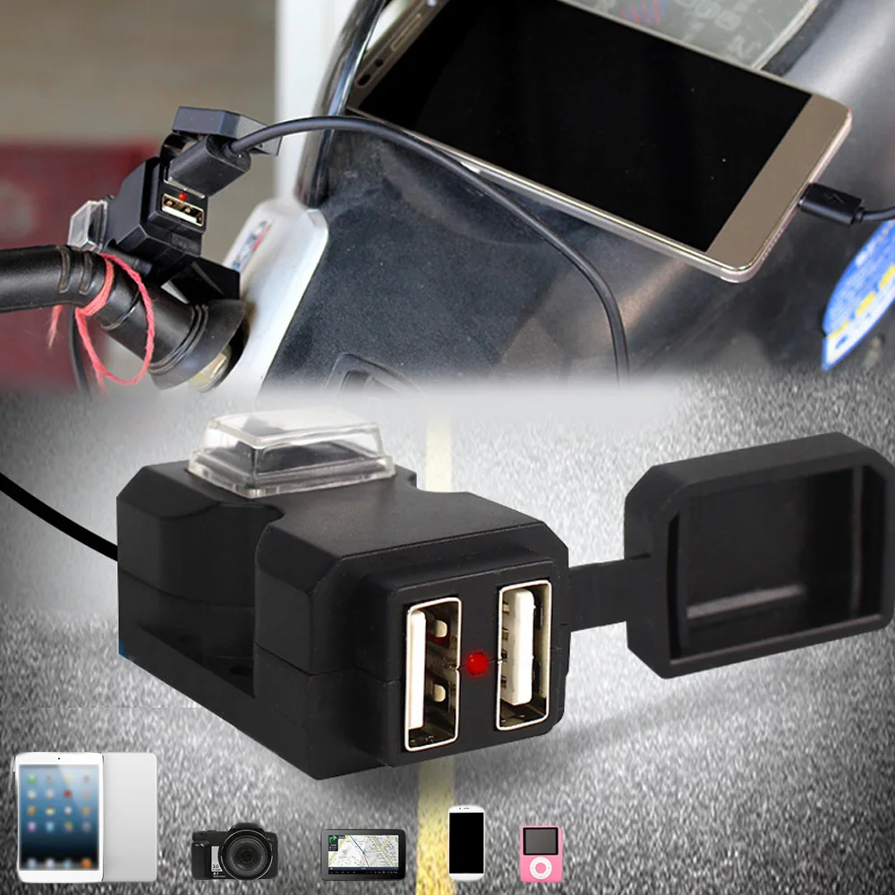 Водонепроницаемое зарядное устройство для мотоцикла с двумя usb-разъемами для быстрой зарядки