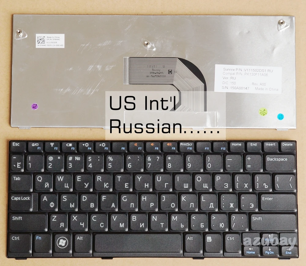 

Русская английская клавиатура для Dell Inspiron 1012 1018 05PPVC 0YW44C V111502DS1 MP-09K63US-698 PK1309W2A00 PK130F11A06
