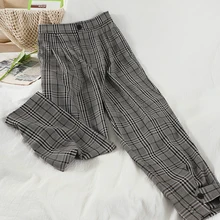 

Retro Plaid High Waist Western Style Plaid Pants 2021 Autumn Vintage Harlan Pants Loose Capris Nine Trousers Women Cargo Pants