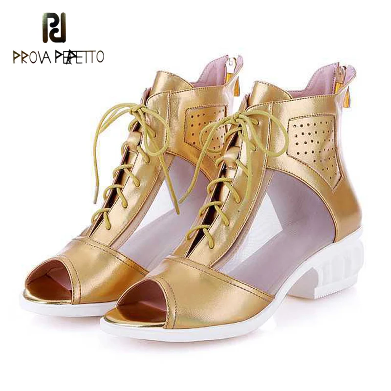 

Fashion Single Shoes Cowhide Stitching Mesh Fish Mouth Cross Straps Breathable Hollow Back Zipper Special-shaped Heel High Heels
