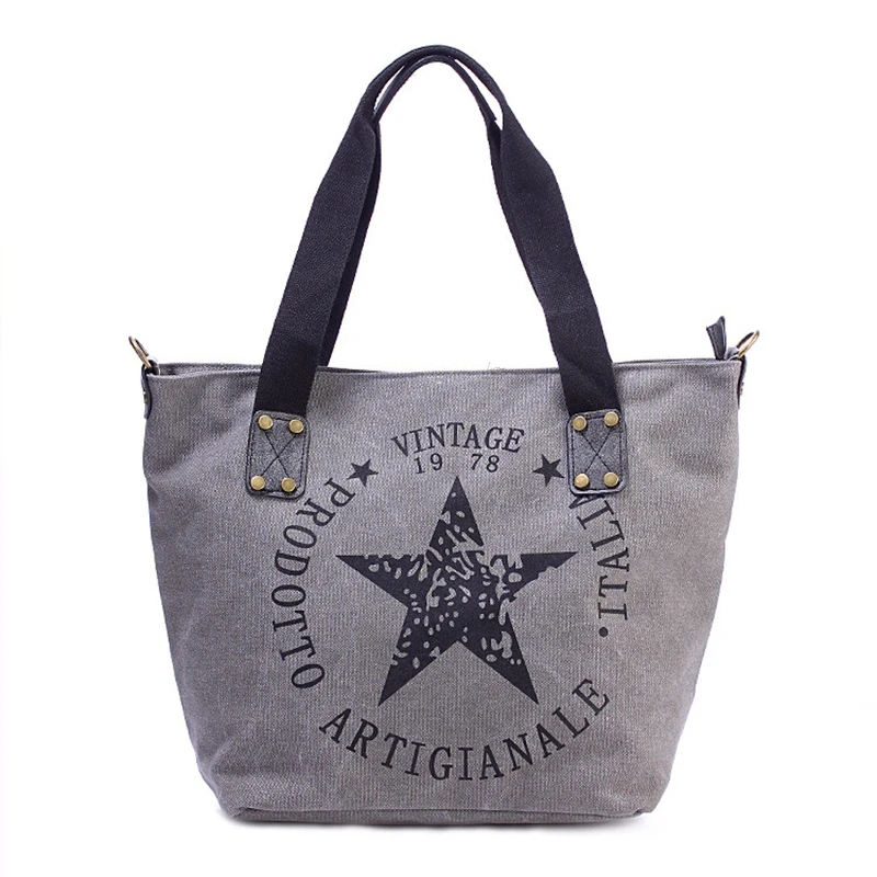 Large Casual Canvas Women Shoulder Bag Fashion Tote Pentagram Printing Handbag Ladies Vintage Style Female Shopping Bags Mochila