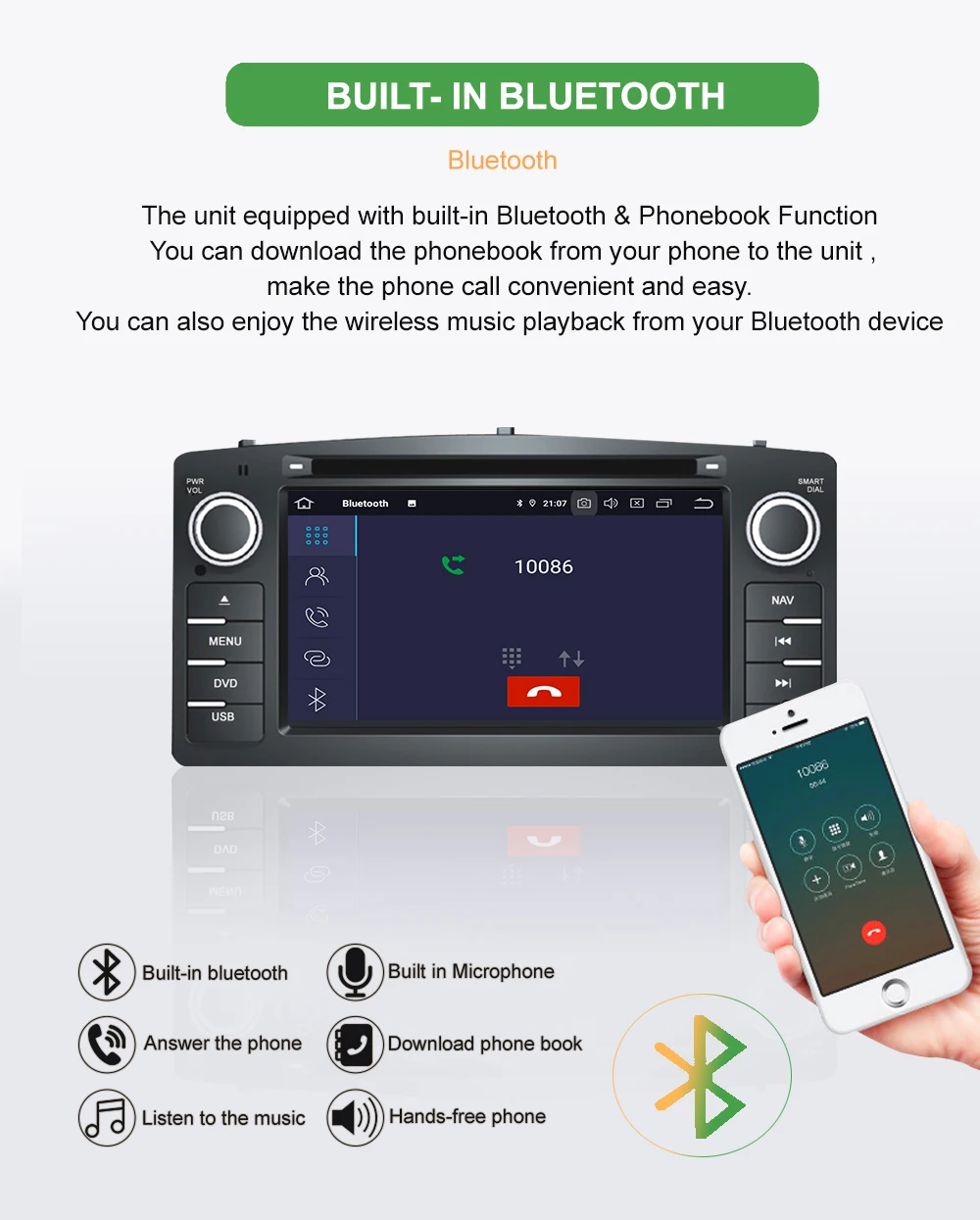 Top Bonroad Android 9.0  2Din Car DVD GPS Navigation For Corolla E120 BYD F3 Capacitive Screen WIFI 3G USB Car Radio Video FM RDS 5