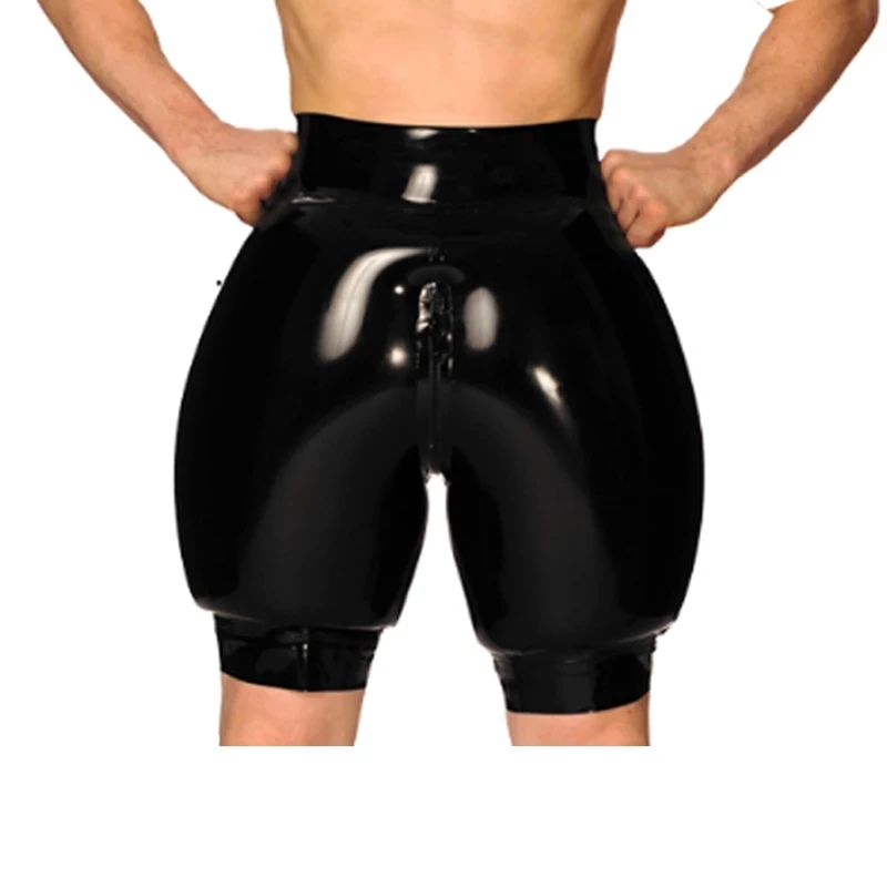 Men's Inflatable Latex Shorts Crotch Zipper Rubber Handmade Double