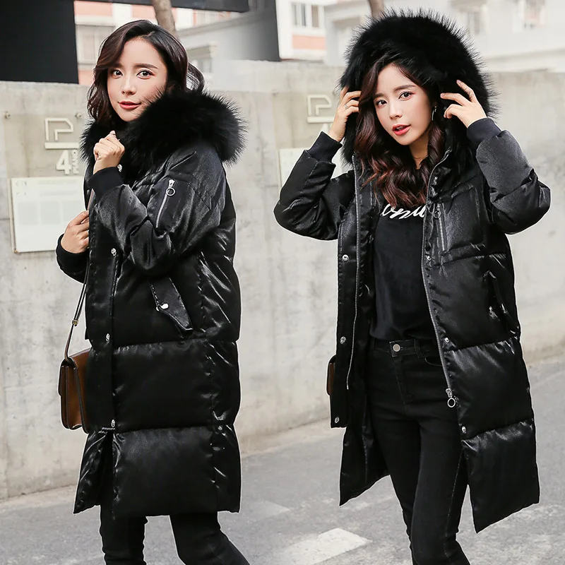 Clearance Korean real fur hood Winter jacket women down jackets slim, large-sized, thick down coat outerwear medium Long parka
