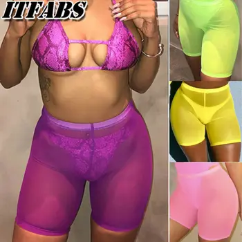 

Summer Women See Through Hotshorts High Waist Casual Mesh Beach Shorts Beach Wear
