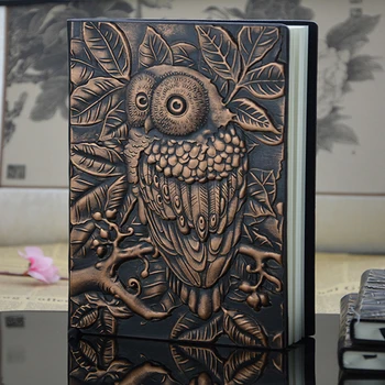 

1PCS Vintage Thick Handmade Leather Carving Owl Bullet Journal Cute school Sketchbook Notebook Paper Weekly Planner Accessories
