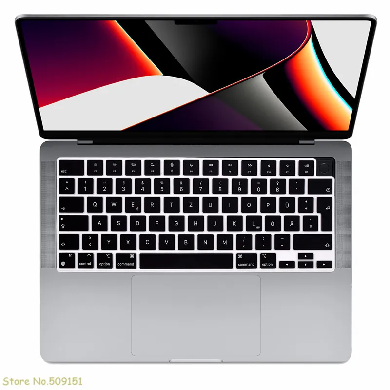 German Euro Version For Macbook Pro 14 Inch 2021 M1 A2442 / Pro 16 Inch 2021 M1 Max A2485 Silicone Keyboard Cover Skin