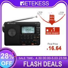 RETEKESS V115 Radio AM FM SW Pocket Radio Shortwave FM Speaker Support TF Card USB REC Recorder Sleep Time