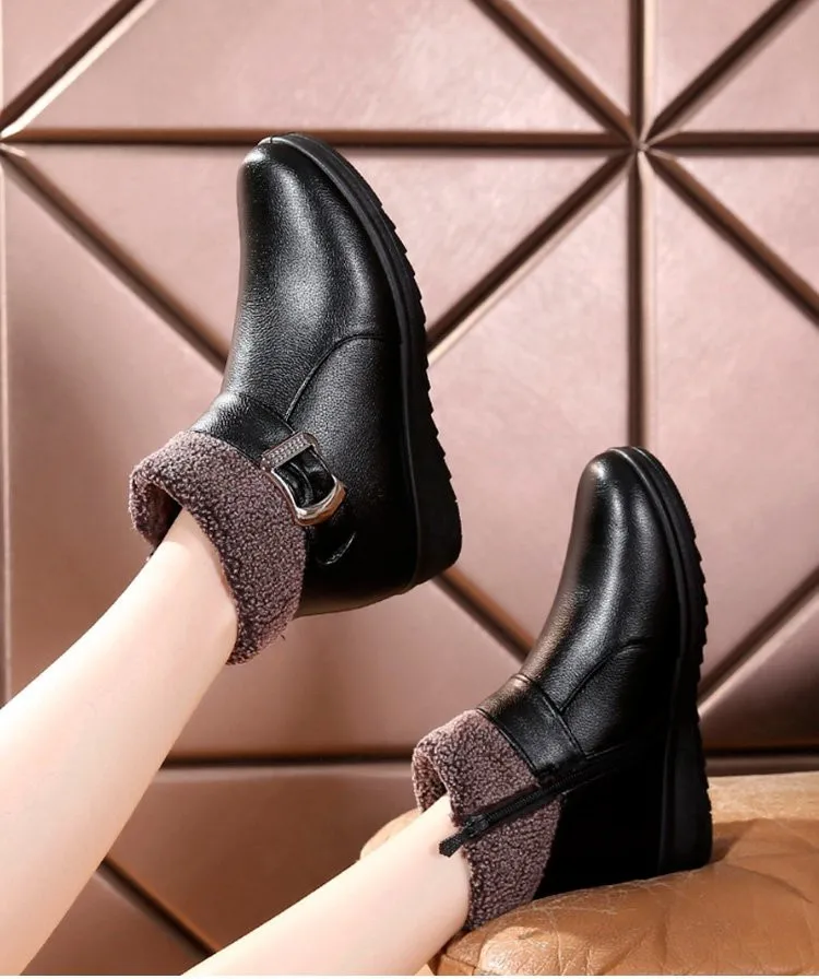 Women Snow Boots Warm Short Fur Plush Winter Ankle Boot Plus Size Platform Ladies Leather Shoes Female Comfort Drop Shipping