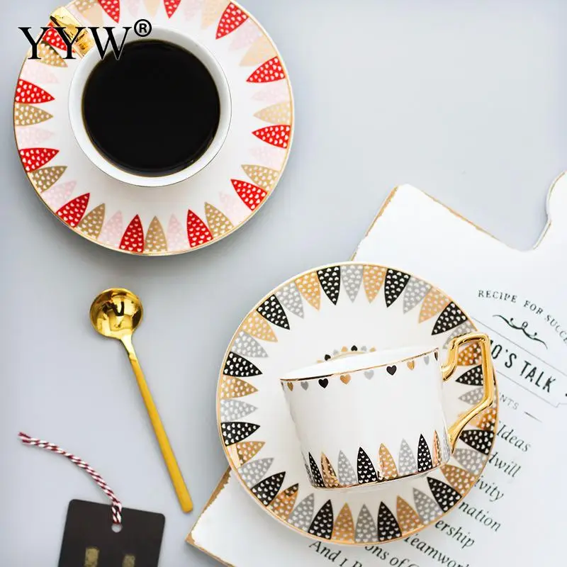 3pcs Gold Series Tea Cup Coffee Mug With Tray Spoon Nordic Style Ceramics Matte Teacups Milk Mugs Afternoon Teacup Elegant Cups