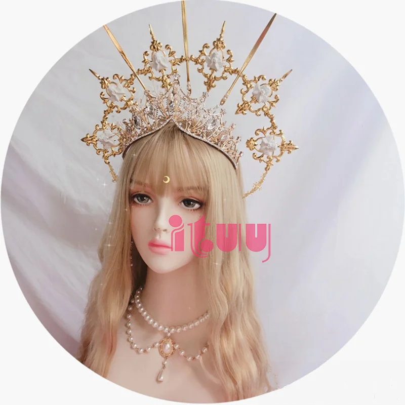 ITUY Lolita Vintage Kc Headband Angel Gold Halo Goddess Headpiece Virgin Mary Bride Crown Bead Chain Baroque Tiara Headwear -Zentai shop online Hed2ac1cea8624bf88699dcd52b3edaba7.jpg