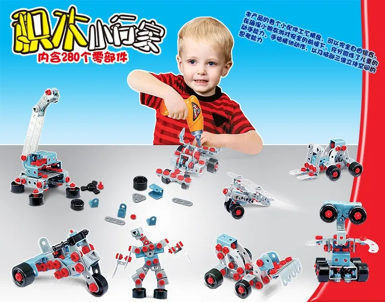 

Children Play House Toys Model Maintenance Repair Tool Kit Boy DIY Alloy Car with Electric Hand Drill