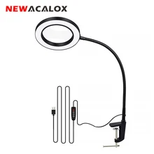 

NEWACALOX USB 3X/5X Magnifying Glass Table Clamp Magnifier with LED Light Flexible Desk Lamp for Reading Working Welding Work