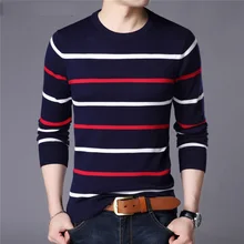 

Sweater Men Fashion Casual Striped O-Neck Pull Homme Spring Autumn Cotton Knitwear Pullover Clothing Jersey C1003