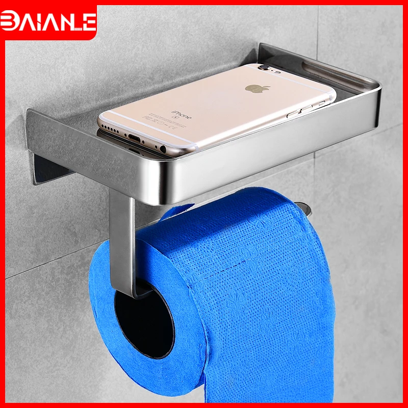 

Toilet Paper Holder with Shelf Toilet Roll Paper Holder Stainless Steel Bathroom Shelf Storage Shampoo Holder Shower Caddy Rack