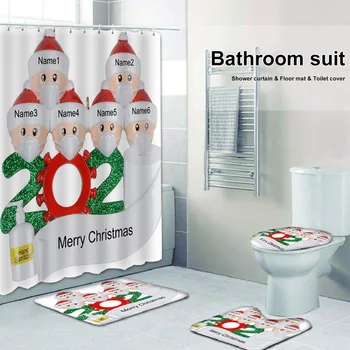 

Christmas Bathroom Decor Ornaments Bathroom Floor Mat Base Mat Toilet Mat Family Member Pattern Shower Curtain Bathroom Supply