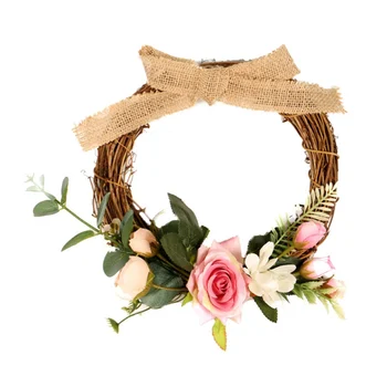 

10-Inch Silk Roses Front Door Wreath Hanging Artificial Rose Flower Garland Wedding Accessories Wedding Party Spring Decor