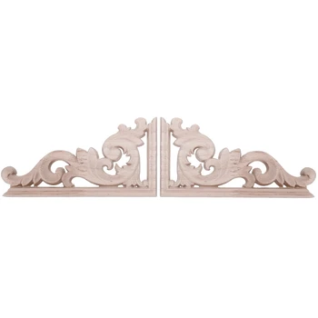 

2pcs left+right(each 1pcs) Vintage Wooden Carved Corner Onlay Furniture Wall Decor Unpainted Frame Applique