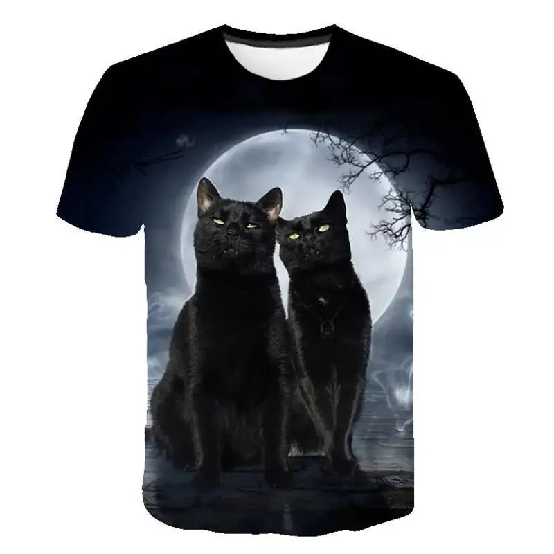 2020 fashion 3D printing fun black and white cat print T-shirt, ladies funny T-shirt, men and women summer casual T-shirt tops