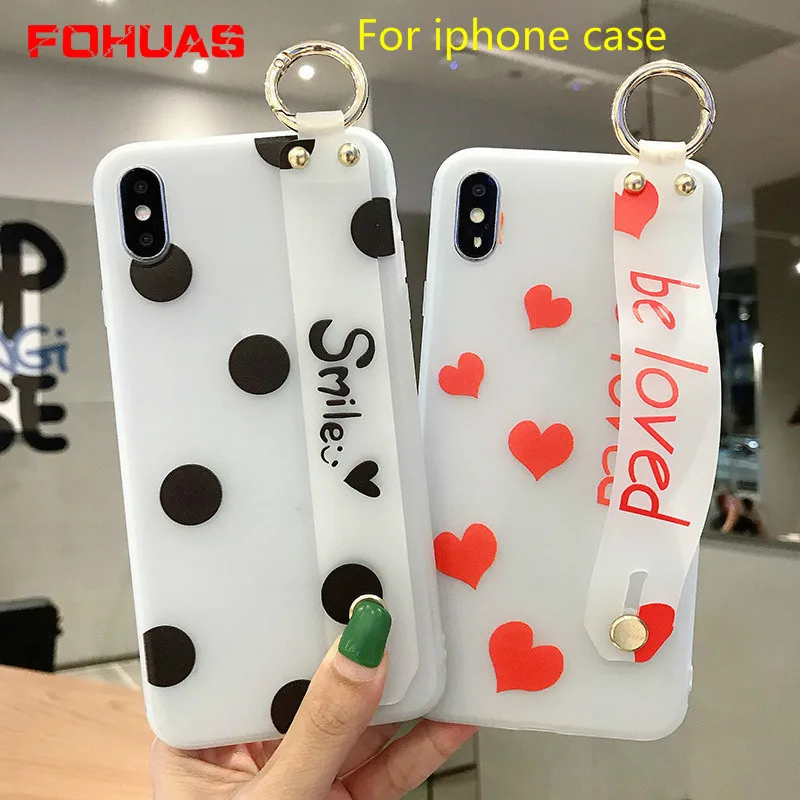 Red heart of love and black circle jelly Bracket with wrist TPU phone case for iPhone xs max x iphone 7 plus |