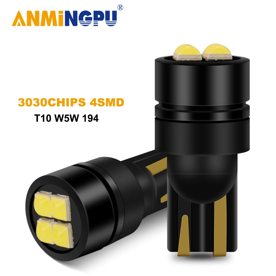 

ANMINGPU 2x Signal Lamp T10 W5W LED Canbus 168 501 194 W5W LED 3030Chips 4SMD Car Interior Wedge Reading Dome Light 12V 6000K