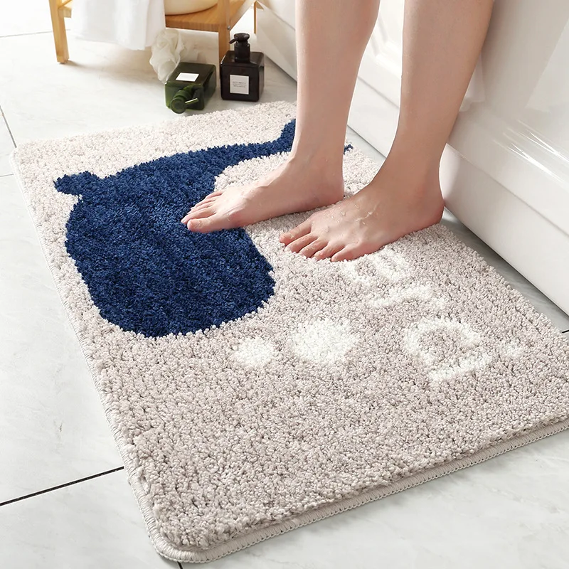 

Cartoon Whale Bath Mat TPR Non-slip Bottom Bathroom Foot Pad Home Bedroom Bathroom Door Flocking Absorbent Floor Mat