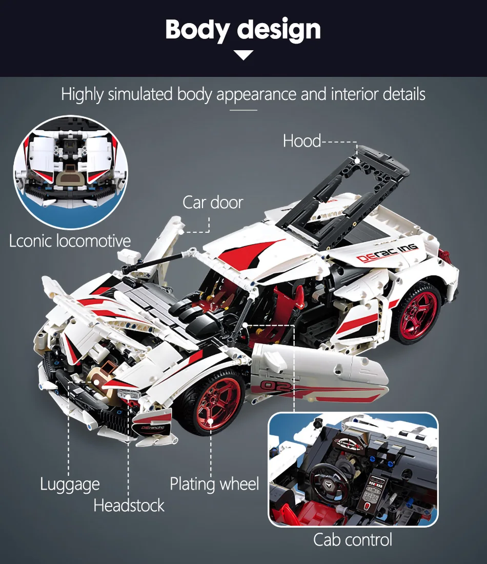 Veículo de Controle Blocos de Construção Carro de Corrida Brinquedo para Crianças Remoto Montado Modelo Técnica rc - Não-rc Tijolos Moc 4 Brinquedos e hobbies