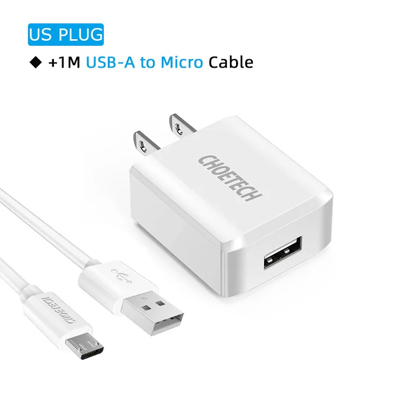 US PLUG and Micro B CHOETECH, зарядное устройство USB для смартфона, 5 В, 2 А, ЕС, вилка, зарядное устройство, адаптер USB, настенное зарядное устройство для iPhone, samsung, зарядное устройство для мобильного телефона s - Тип штекера: US PLUG and Micro B