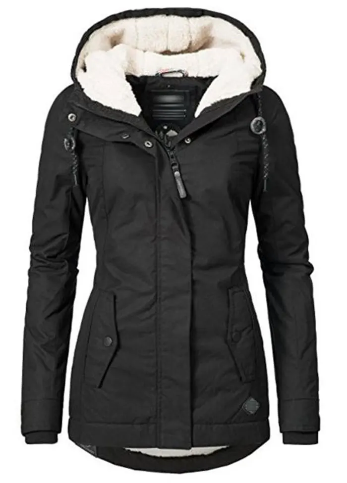 xi Black Cotton Coats Women Casual Hooded Jacket Coat Fashion Simple High Street Slim Winter Warm Thicken Basic Tops Female