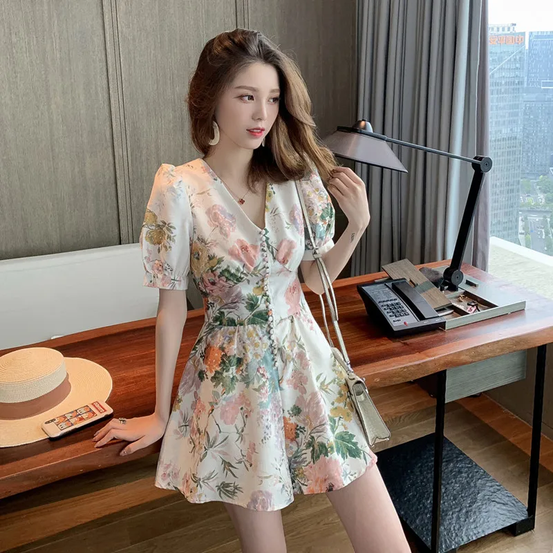 

V-neckRunway Designer Fashion Female Summer Multicolor Floral Print Vintage Playsuits Women Bow Sashes Lettuce Edge Jumpsuits