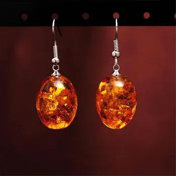 

Amber Dangle Earring Honey Imitate Ambers Teardrop Women Hook Earrings Vintage Silver Jewelry Gifts for Her