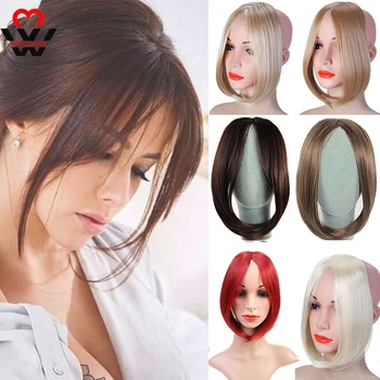 

MANWEI Long Bangs Clip In on Front Hair Bang Two Side Fringe Hair Extension Natural Heat Resistant Synthetic Bangs Hair Piece
