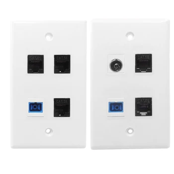 

RJ45 Wall Plate Socket RJ45 Network CAT.5E+TV+Optical Fiber Interface Combination Panel Durable Plastic Information Panel