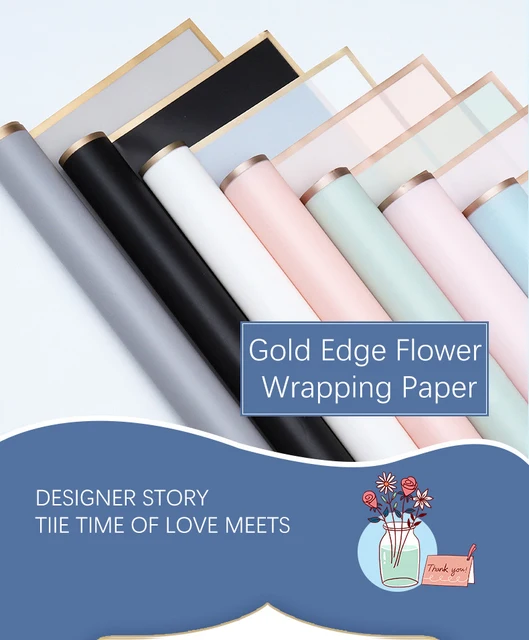 Gold Edge Flower Wrapping Paper, DIY Gift Packaging Packaging