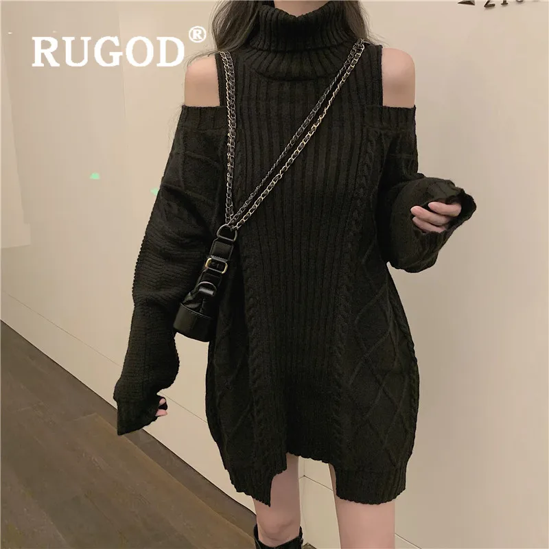 RUGOD свитер с открытыми плечами, элегантный джемпер, водолазка, пуловер Simplee, зимние топы для женщин, корейский стиль, осень