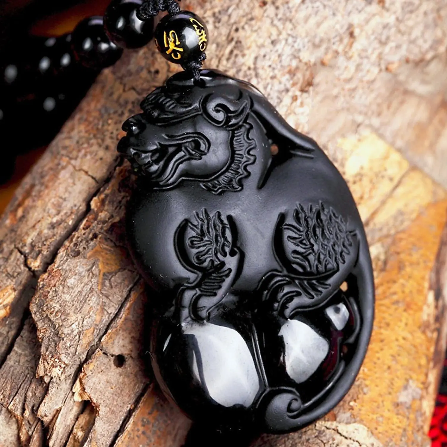 LETSFUN Fine Jewelry натуральный обсидиан Храбрый отряд Kirin Безопасный и богатый амулет кулон ожерелье