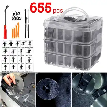 

655 Pcs 17 Kinds Plastic Car Body Push Pin Rivet Fasteners Trim Moulding Clip Screwdriver Fastener Clip Kit Universal for honda