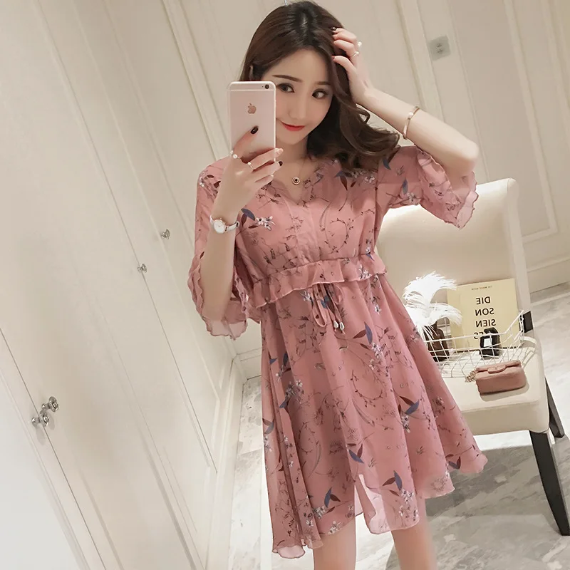 

Maternity Clothes 2018 New Style Spring Korean-style Flower Chiffon Loose And Plus-sized Dress Maternity Dress