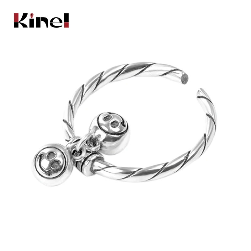 

Kinel S925 sterling silver ring jewelry street hot retro personality trend cute ball smiley opening adjustable men and women