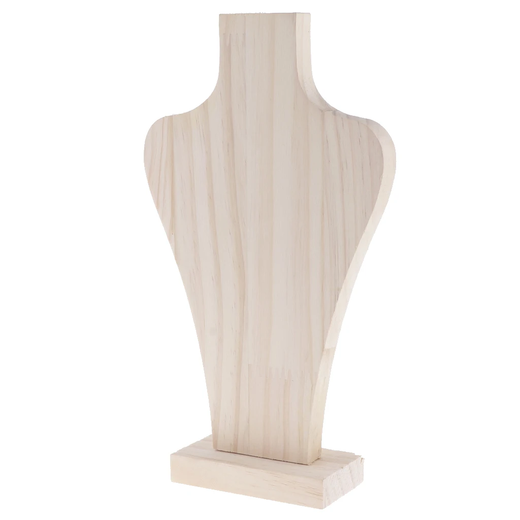 Jewelry Necklace Chain Pendant Display Bust Stand Unpainted Natural Wooden