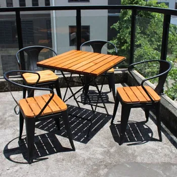 

Solid Wood Leisure Combination Cafe Outdoor Foldable Table and Chair Milk Tea Shop Open Casual Afternoon Tea Table Chairs