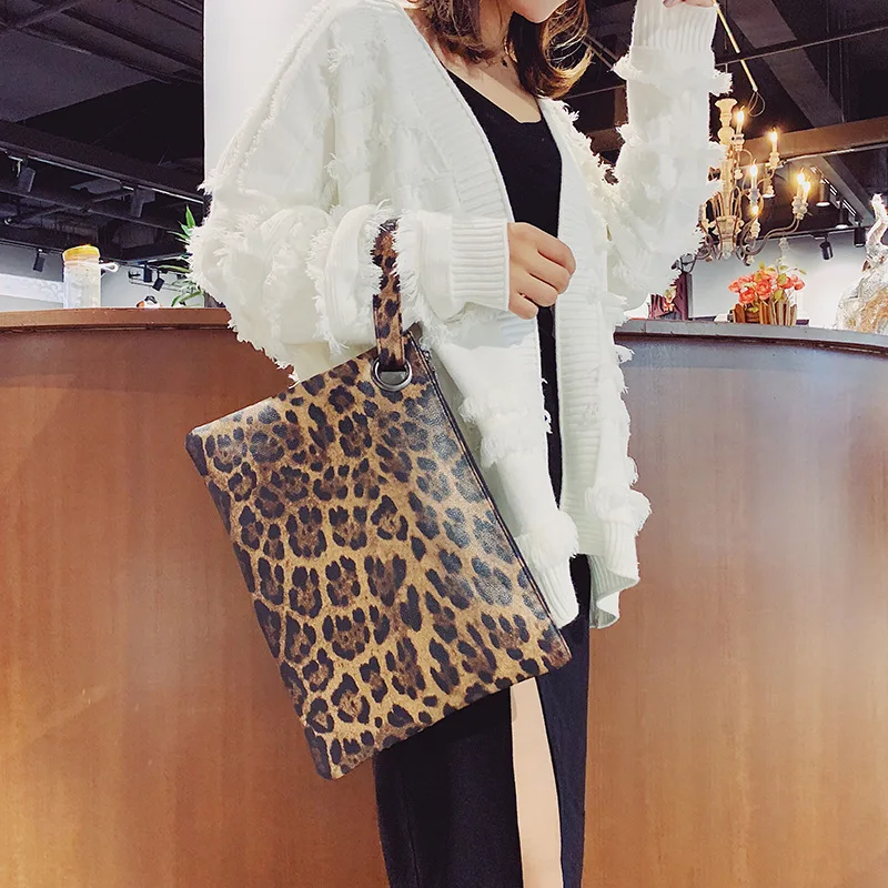 Casual Bags for Women Animal Print Leopard Clutch Female Fashion Design Leather Wallet Messenger Bag Ladies Elegant Handbag