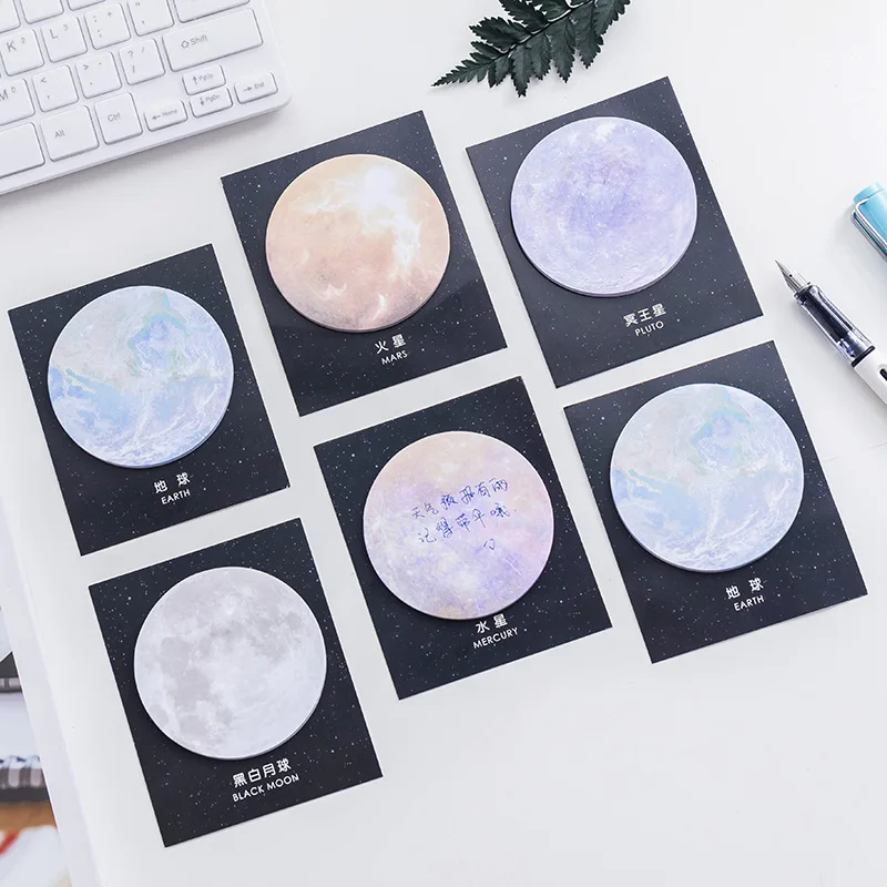 

Mohamm Creative Planet Series Convenience Sticky Notes Memo Pad Earth Moon Circular Tearable Notebook Office Notes