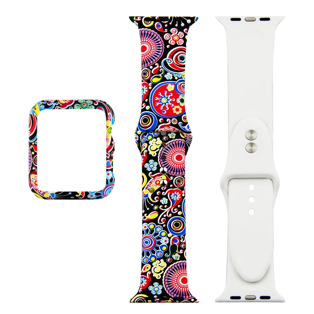 Силиконовый ремешок с цветочным леопардовым принтом для Apple Watch 44 мм, 42 мм, 40 мм, 38 мм, ремешок для iWatch Series, 1, 2, 3, 4 ремешка, напульсники - Цвет: 29
