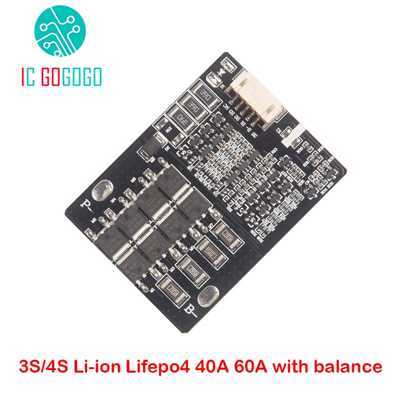 

3S 4S 18650 Li-ion Lifepo4 Lipo Lithium Battery Protection Board 12V 40A 60A BMS PCB Balance for Motorcycle Drill Motor Starter